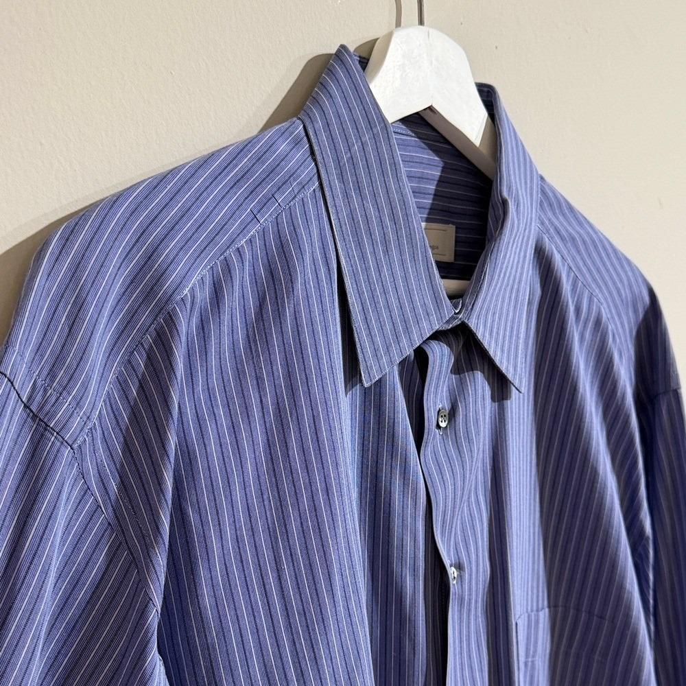 Ermenegildo Zegna Mens Blue White Striped Cotton Dress Shirt 16.5 42 Spain - Picture 6 of 14